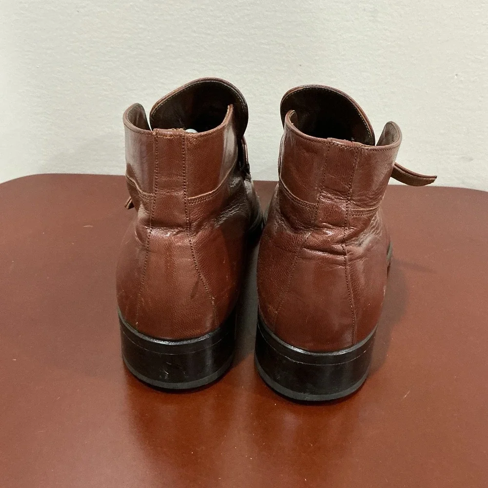 Vintage Florsheim Imperial Men's 9E Brown Leather Monk Strap Ankle Boots USA